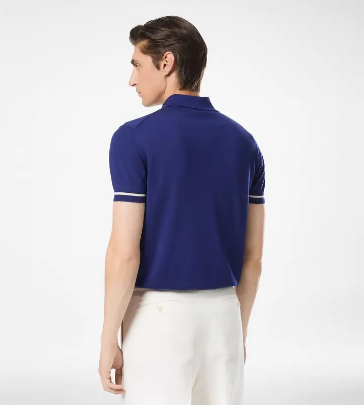 CONTRAST PIPING CASHMERE SILK POLO online